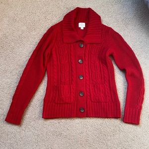 Red collard cardigan sweater